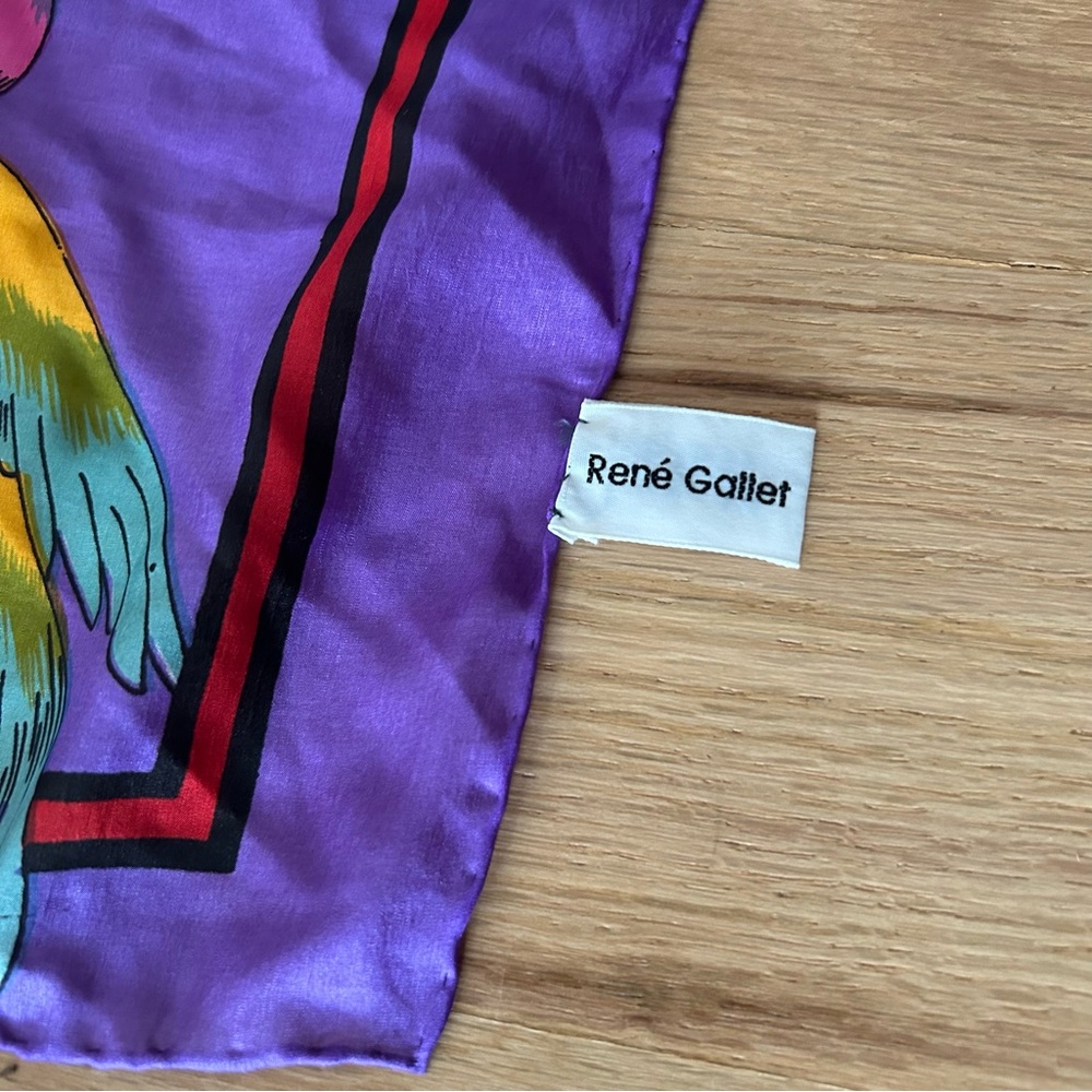 Rene gallet 100% pure silk vintage tropical bird square scarf leaves flowers - Picture 5 of 8